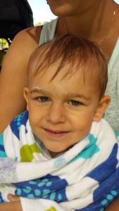 Soaking wet and self-proclaimed FREEZING COLD despite the fact that it was in the 80s!