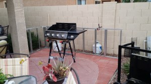 The old grill's base was removed in preparation for its installation in its new home.