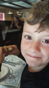Joseph enjoyed a cinnamon donut during our visit to Vermont.