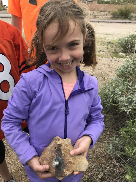 Maggie found a very tricky geocache in which the little container was drilled into a rock!